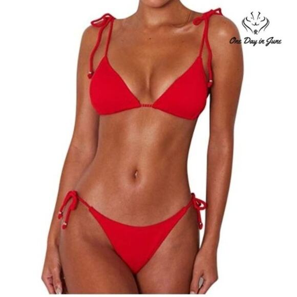 Mooslover Ribbed Tie Brazilian Bikini Swimsuit Size S - Picture 1 of 4